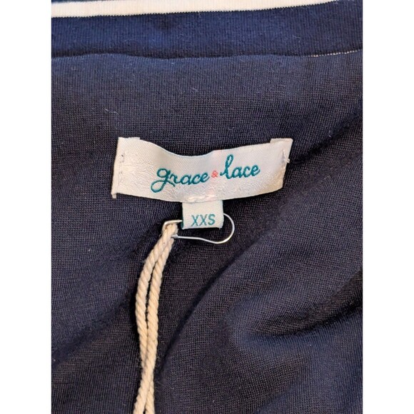 Grace & Lace Full Zip/ Snap Buttons Navy Blue With White Stripes Vest Womens XXS - Picture 7 of 13